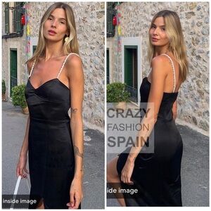 Zara satin effect dress with pearl ettect straps NEW